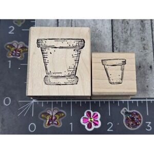Art Impressions Clay Pots Lot of 2 1998 D1737 Rubber Stamp Wood #V6